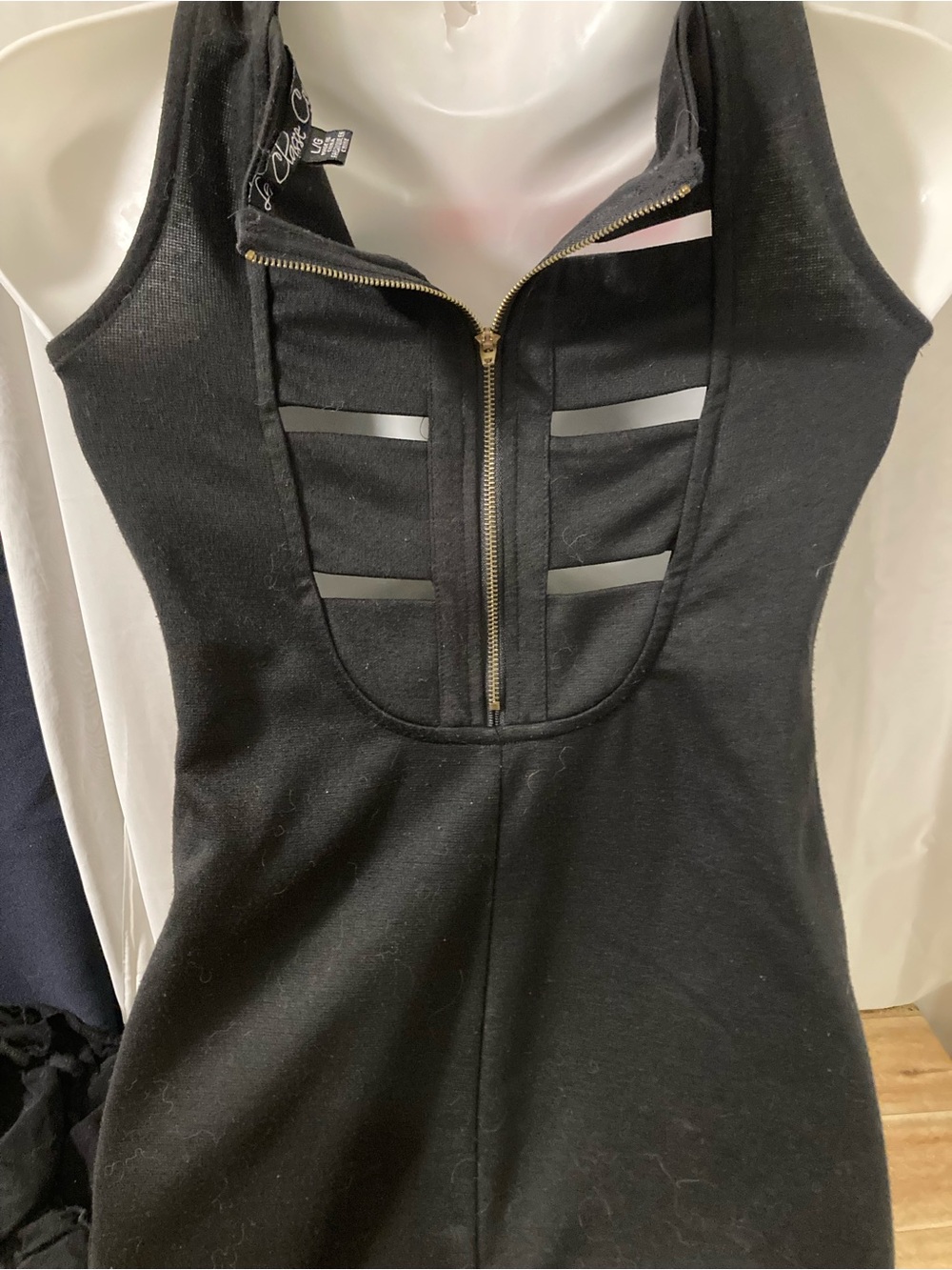 La Classe Couture Black Open Back Zip Mini Dress Goth Y2K Clubwear Large